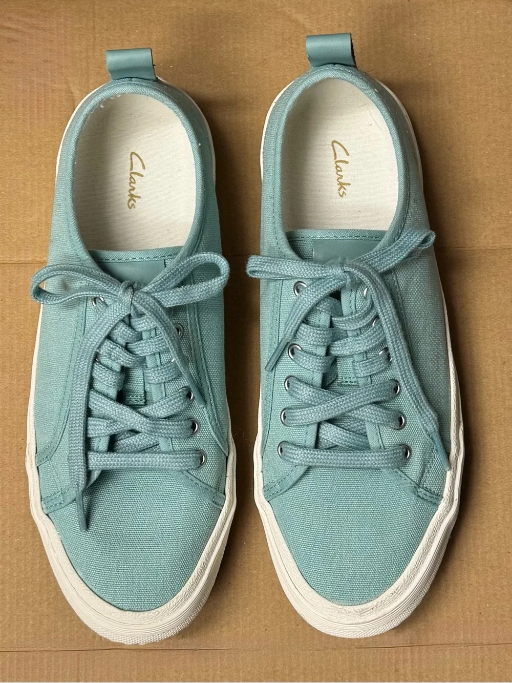 Clarks Canvas Sneakers Women Turquoise Lace Up Retro Casual Sporty Y2K Size 8.5